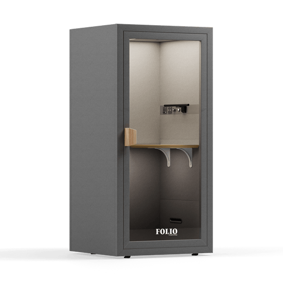 dark grey office phone booth folio stand up no stool