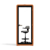 Quell Acoustic Plus Soundproof pod in orange, office pod with device shelf, top view of shelf and office chair