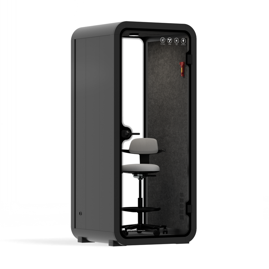 Office Pod Quell Acoustic Green Dark Grey No FurnitureCharcoal / Upgraded Device Shelf / Dark Grey