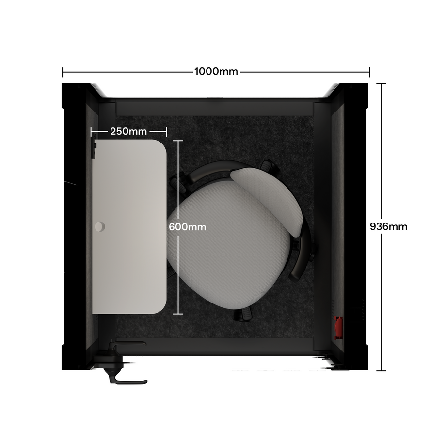 Office Pod Quell Acoustic Green Dark Grey No FurnitureCharcoal / Upgraded Device Shelf / Dark Grey