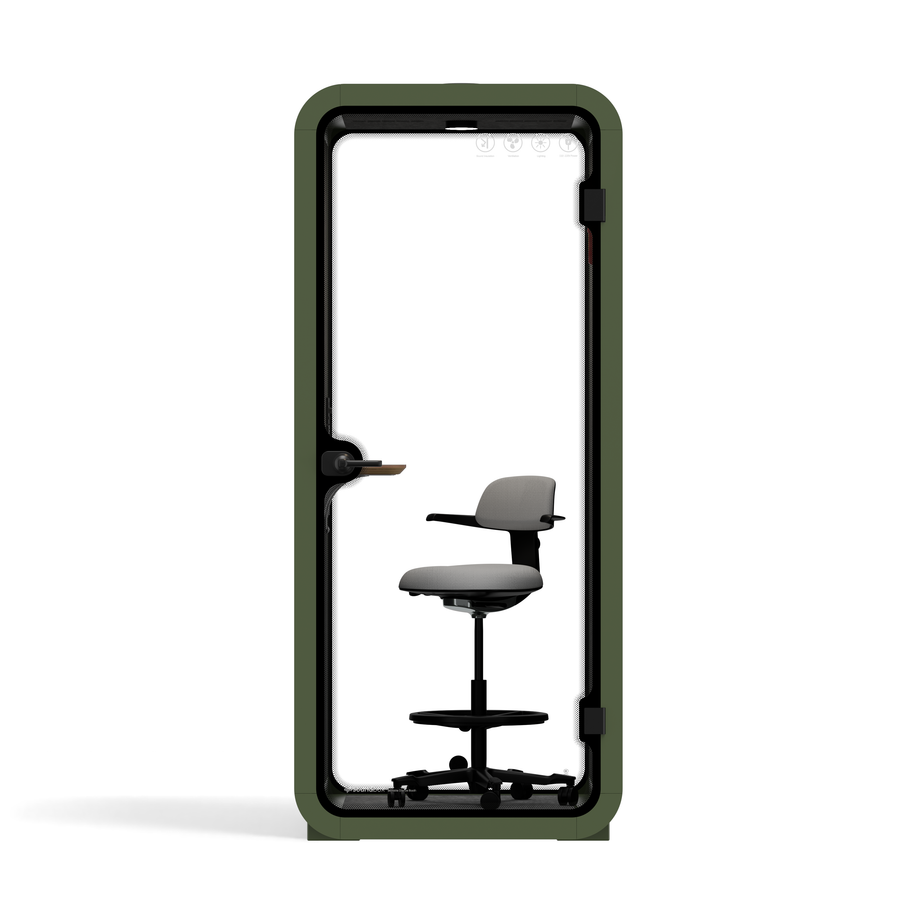 Office Pod Quell Acoustic Green Dark Grey No FurnitureGreen / Upgraded Device Shelf / Dark Grey