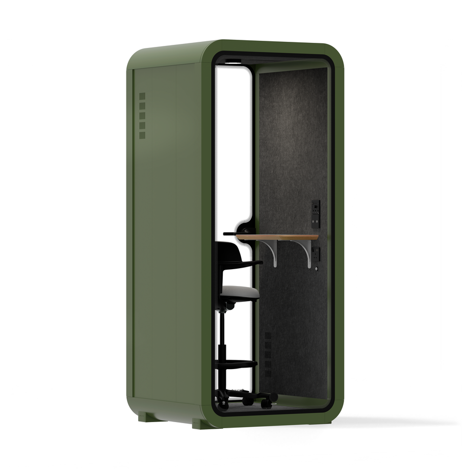 Office Pod Quell Acoustic Green Dark Grey No FurnitureGreen / Upgraded Device Shelf / Dark Grey