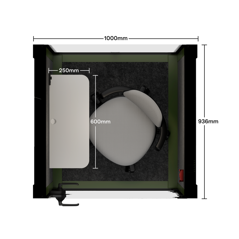 Office Pod Quell Acoustic Green Dark Grey No FurnitureGreen / Upgraded Device Shelf / Dark Grey