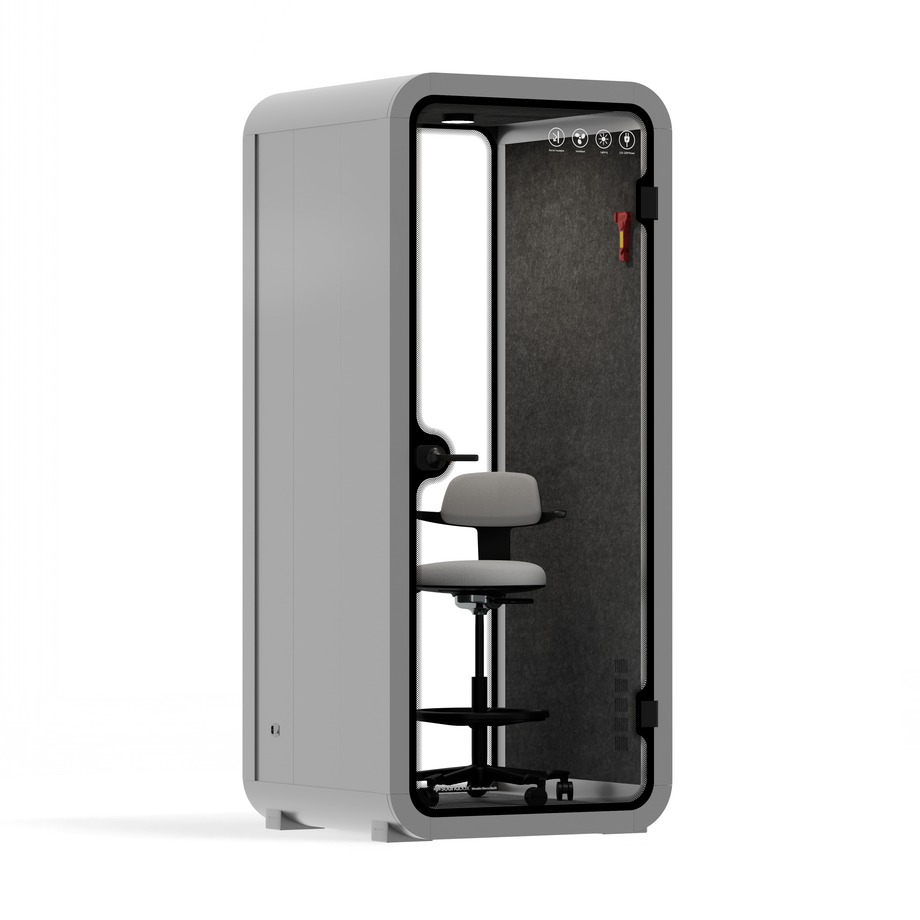 Office Pod Quell Acoustic Green Dark Grey No FurnitureLight Grey / Upgraded Device Shelf / Dark Grey