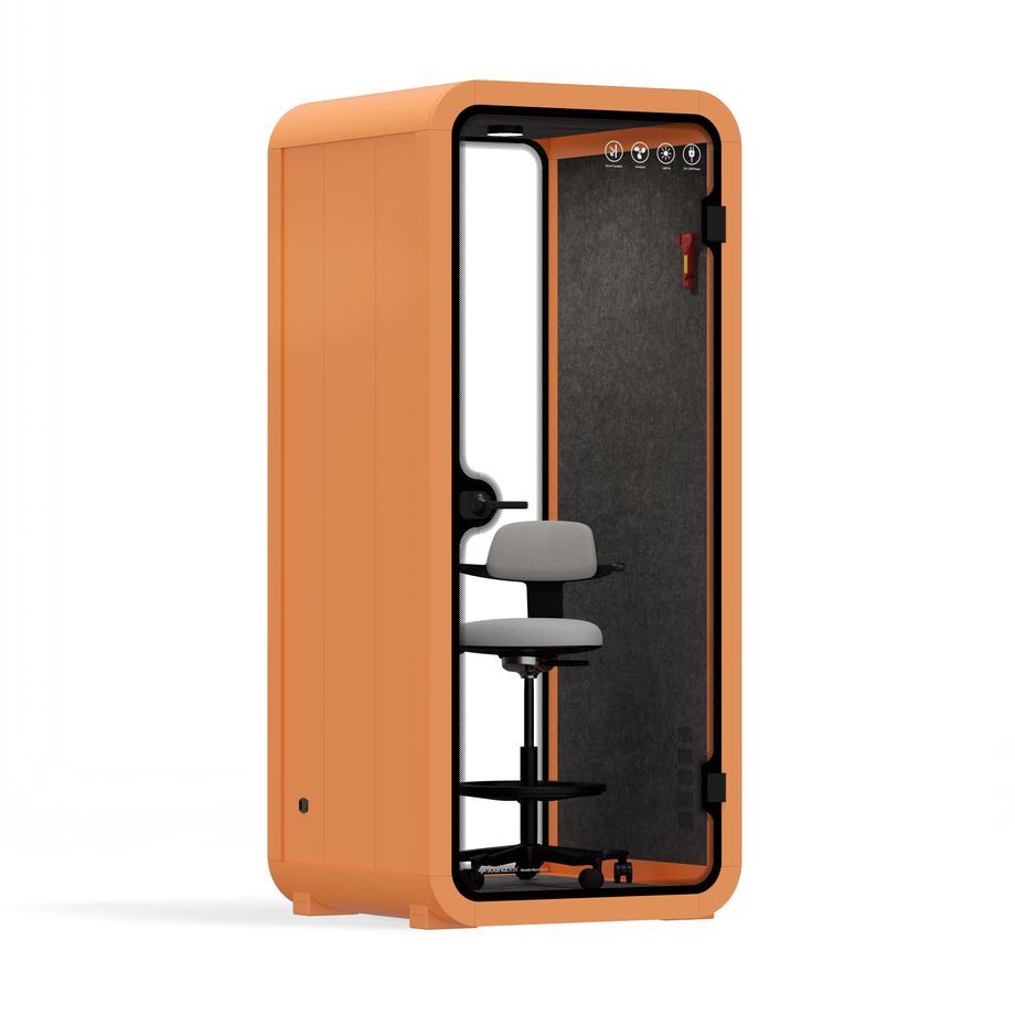 Office Pod Quell Acoustic Green Dark Grey No FurnitureOrange / Upgraded Device Shelf / Dark Grey