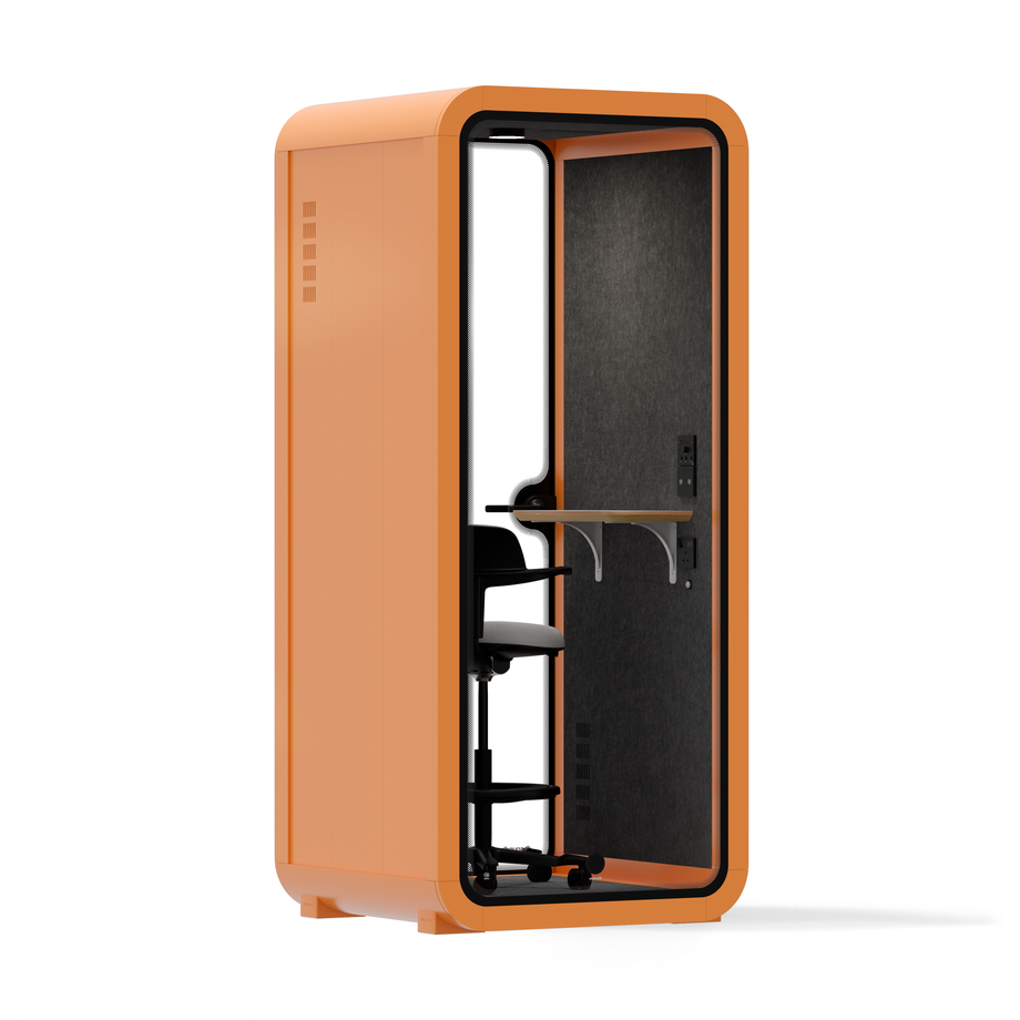 Office Pod Quell Acoustic Green Dark Grey No FurnitureOrange / Upgraded Device Shelf / Dark Grey