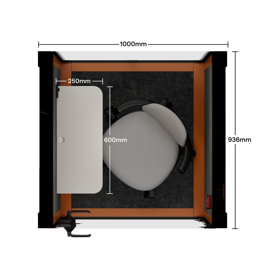 Office Pod Quell Acoustic Green Dark Grey No FurnitureOrange / Upgraded Device Shelf / Dark Grey