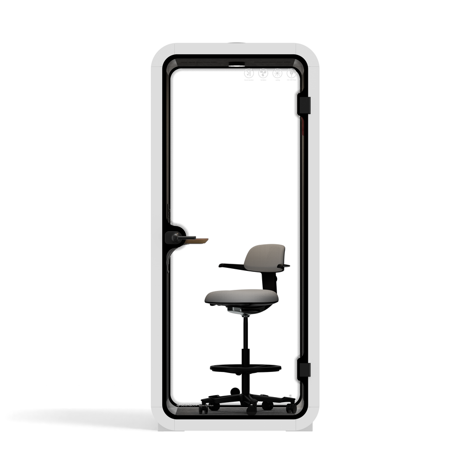 Office Pod Quell Acoustic Green Dark Grey No FurnitureWhite / Upgraded Device Shelf / Dark Grey