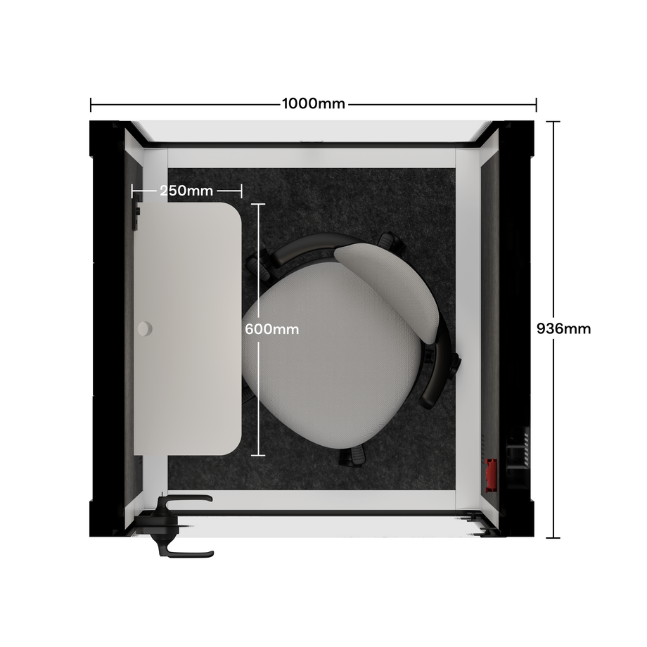 Office Pod Quell Acoustic Green Dark Grey No FurnitureWhite / Upgraded Device Shelf / Dark Grey