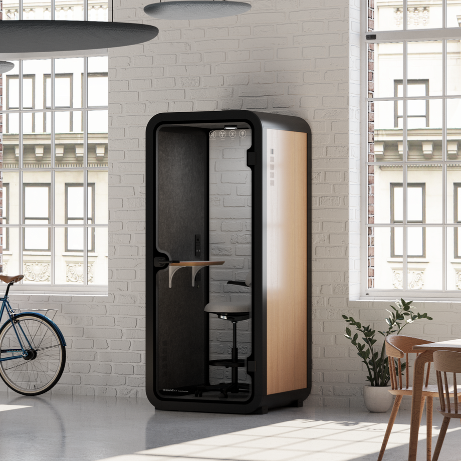 Office Pod Quell Acoustic Green Dark Grey No FurnitureWooden / Upgraded Device Shelf / Dark Grey