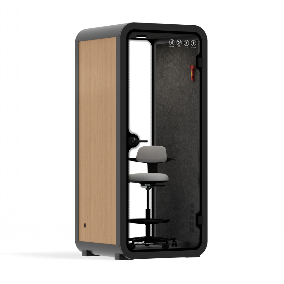 Office Pod Quell Acoustic Green Dark Grey No FurnitureWooden / Upgraded Device Shelf / Dark Grey