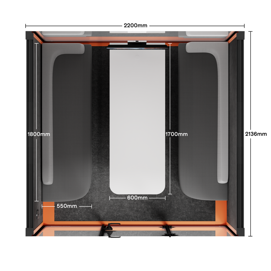 Meeting Booth Quell - 6 PersonOrange / Furniture Set 1 / Dark Grey