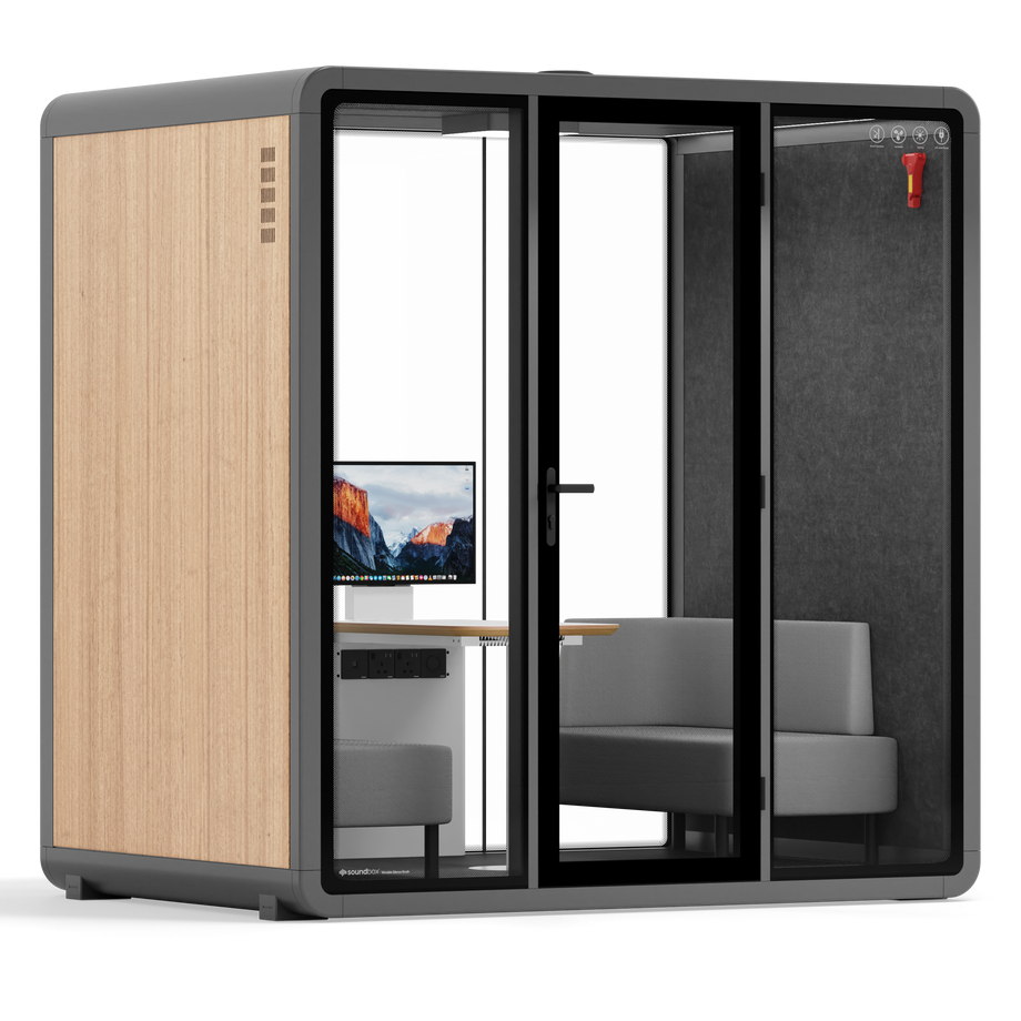 Quell+ - 4 Person Meeting BoothWooden / Delux / Dark Grey