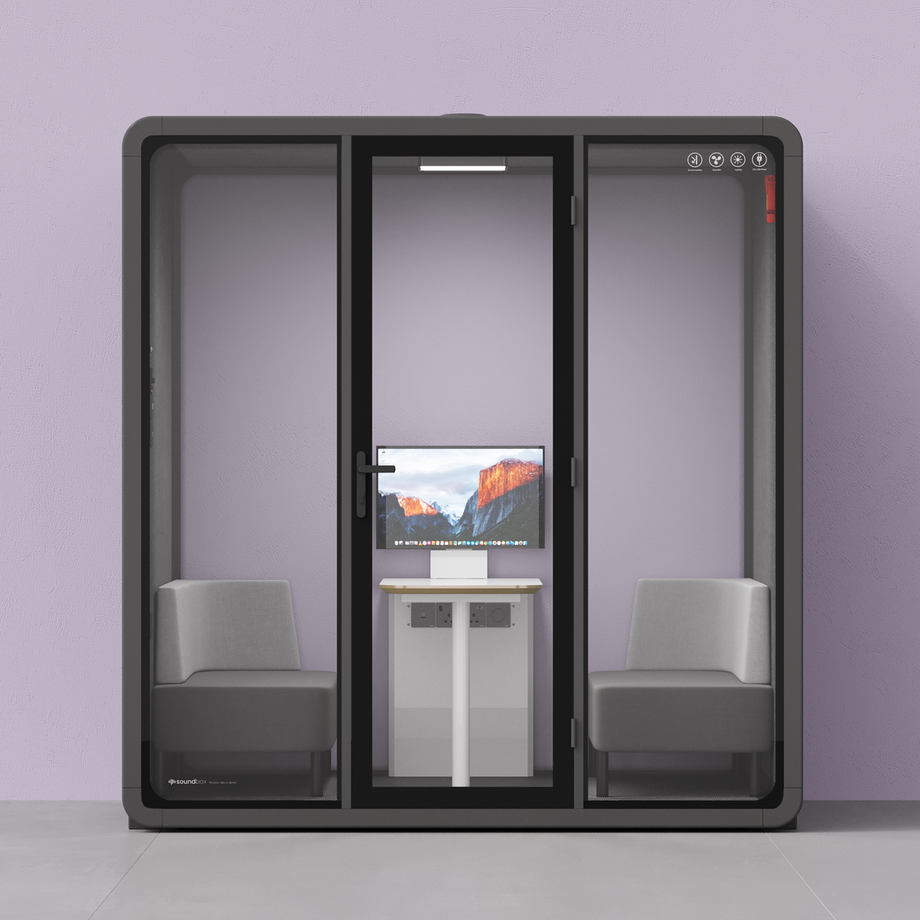 Quell+ - 4 Person Meeting BoothWooden / Delux / Dark Grey