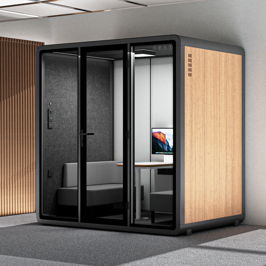 Quell+ - 4 Person Meeting BoothWooden / Delux / Dark Grey