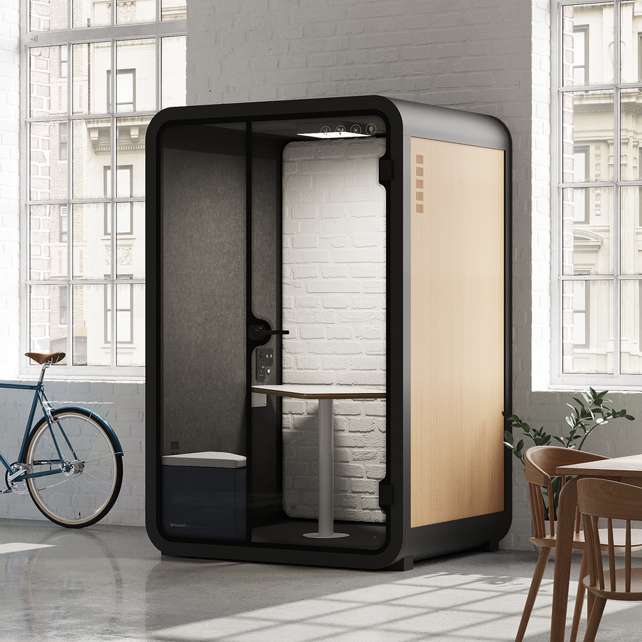 Office Phone Booth Quell - 2 PersonWooden / Meeting Room + Table + Corner Stool / Dark Gray