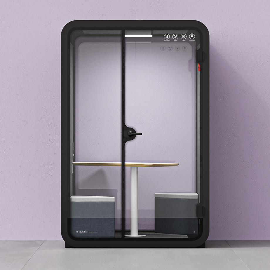 Office Phone Booth Quell - 2 PersonWooden / Meeting Room + Table + Corner Stool / Dark Gray