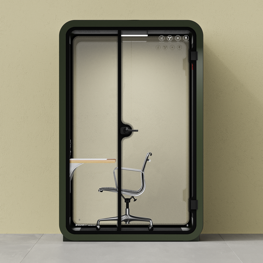 Office Phone Booth Quell - 2 PersonGreen / Work Station + Designer Office Chair / Dark Gray