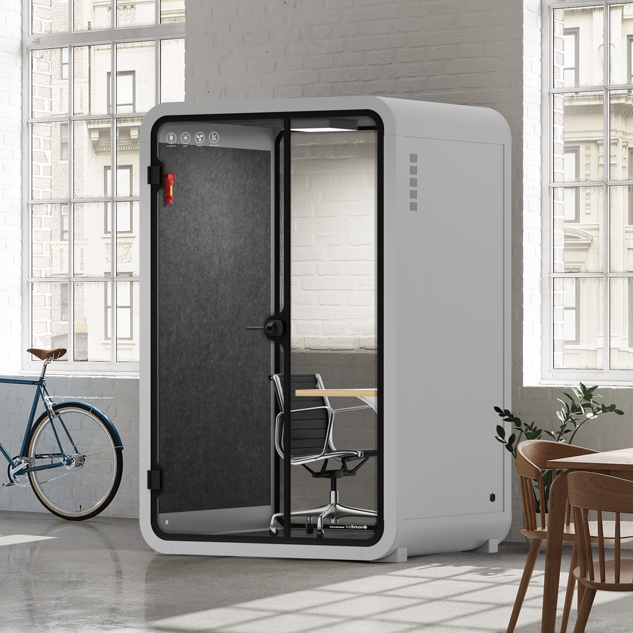 Office Phone Booth Quell - 2 PersonLight Grey / Work Station + Designer Office Chair / Dark Gray