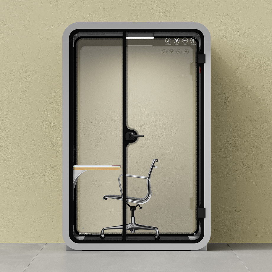 Office Phone Booth Quell - 2 PersonLight Grey / Work Station + Designer Office Chair / Dark Gray