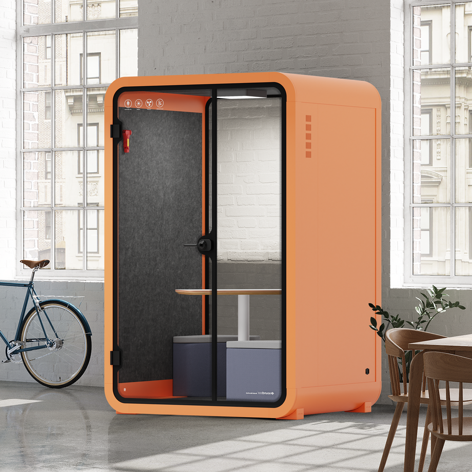 Office Phone Booth Quell - 2 PersonOrange / Meeting Room + Table + Corner Stool / Dark Gray