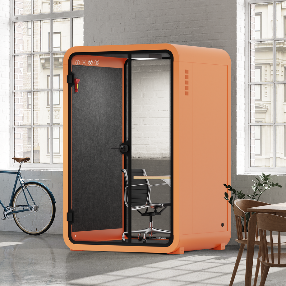 Office Phone Booth Quell - 2 PersonOrange / Work Station + Designer Office Chair / Dark Gray