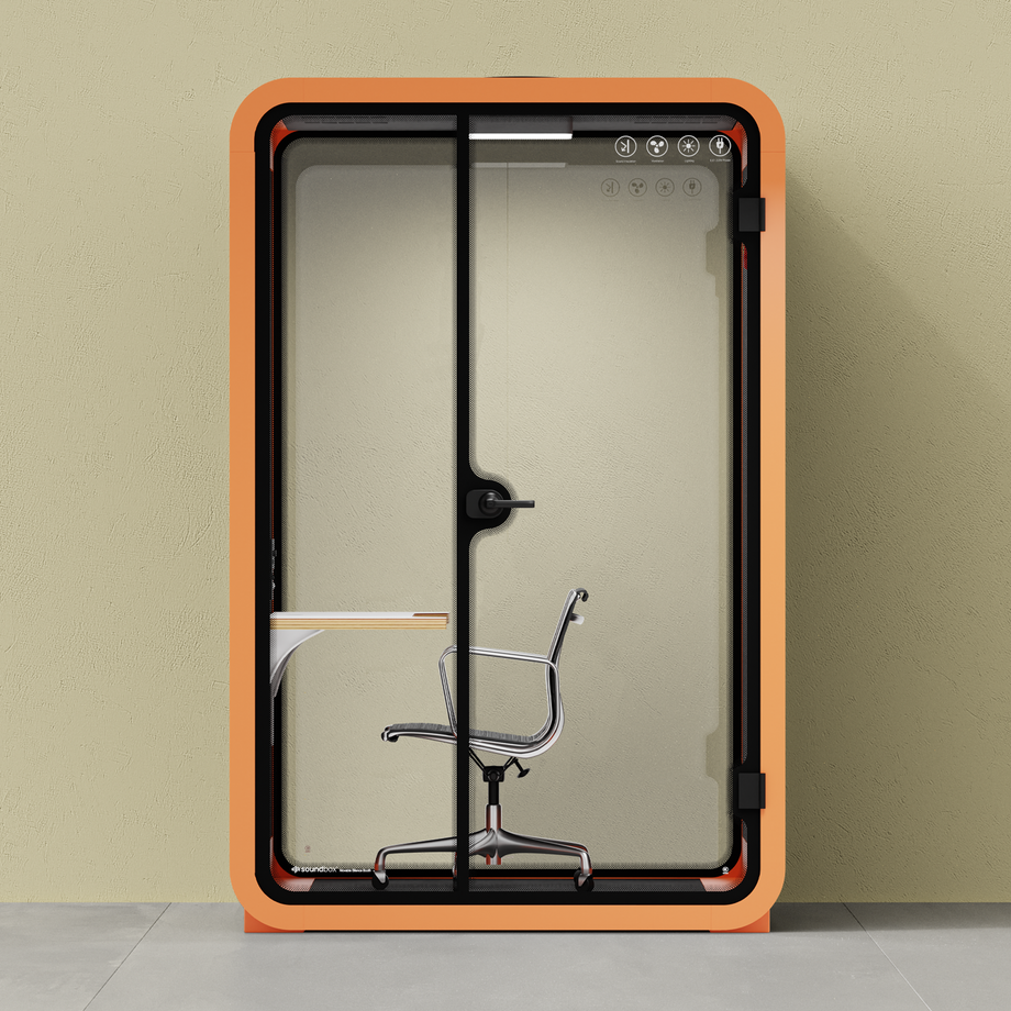Office Phone Booth Quell - 2 PersonOrange / Work Station + Designer Office Chair / Dark Gray