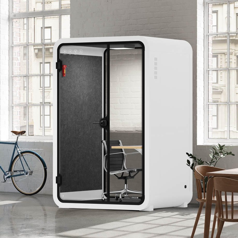 Office Phone Booth Quell - 2 PersonWhite / Work Station + Designer Office Chair / Dark Gray