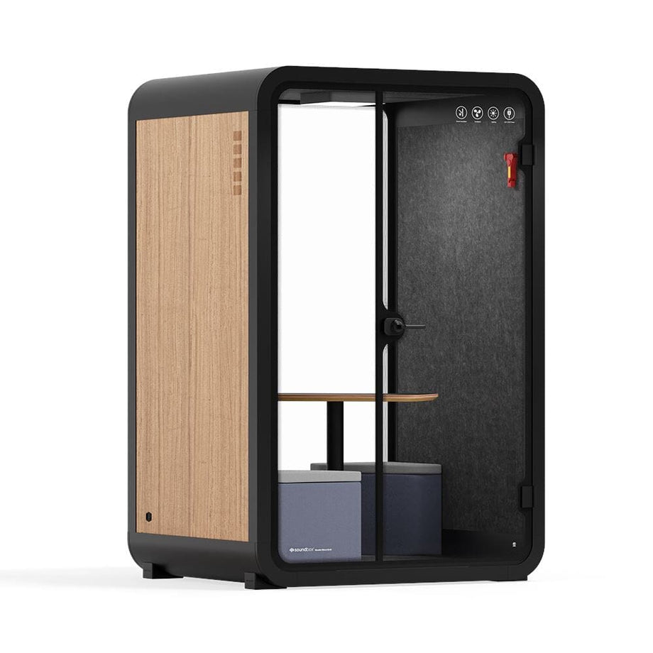 Office Phone Booth Quell - 2 PersonWooden / Meeting Room + Table + Corner Stool / Dark Gray