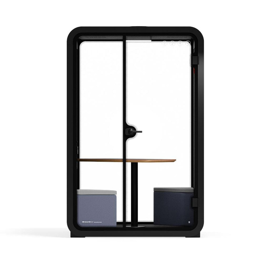 Office Phone Booth Quell - 2 PersonWooden / Meeting Room + Table + Corner Stool / Dark Gray