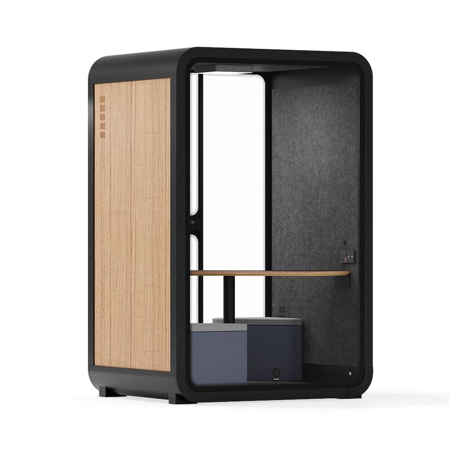 Office Phone Booth Quell - 2 PersonWooden / Meeting Room + Table + Corner Stool / Dark Gray