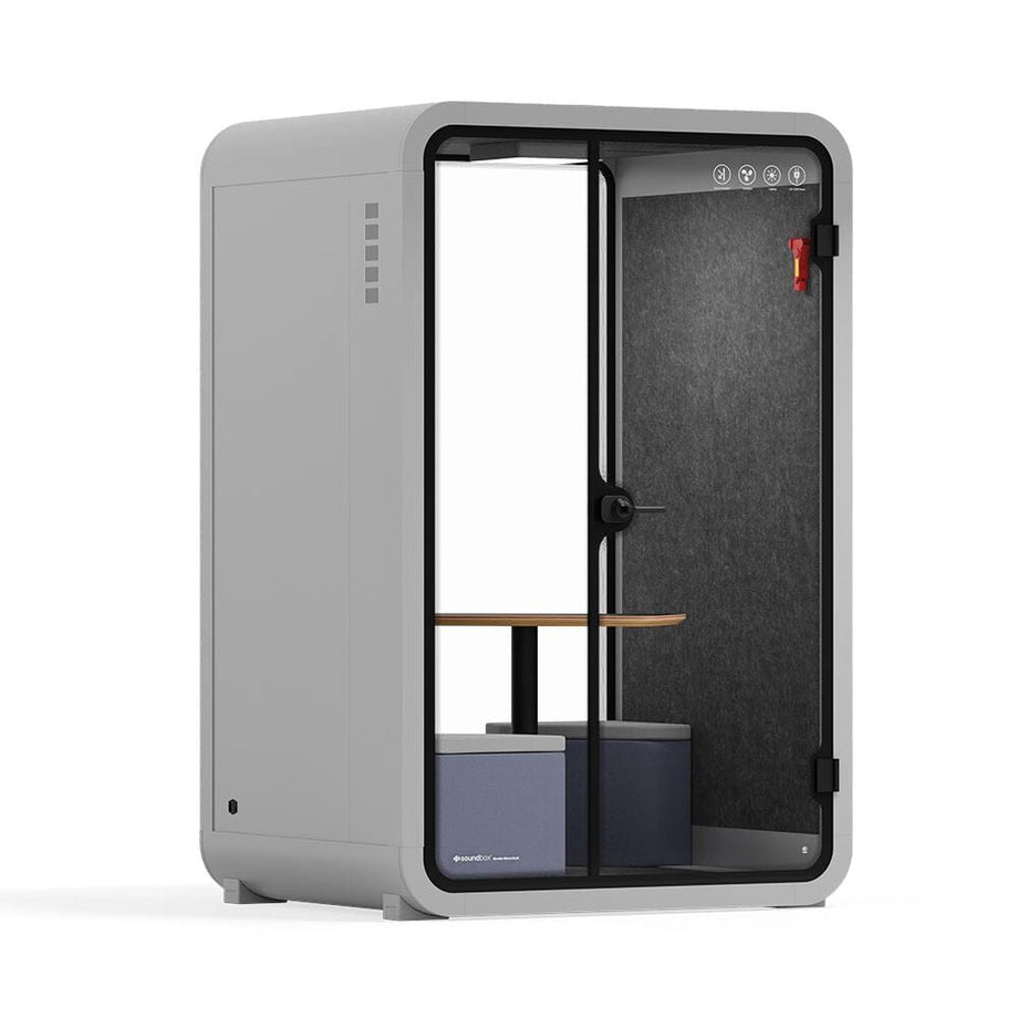 Office Phone Booth Quell - 2 PersonLight Grey / Meeting Room + Table + Corner Stool / Dark Gray