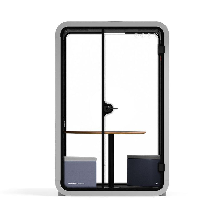 Office Phone Booth Quell - 2 PersonLight Grey / Meeting Room + Table + Corner Stool / Dark Gray