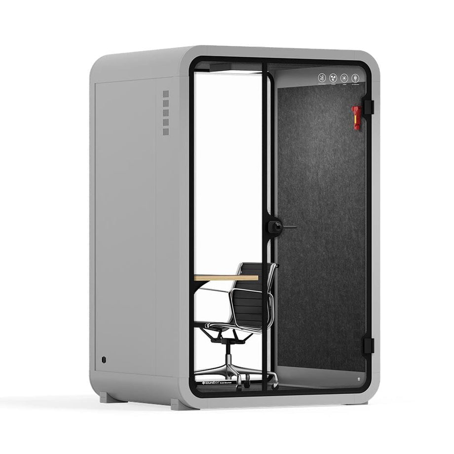 Office Phone Booth Quell - 2 PersonLight Grey / Work Station + Designer Office Chair / Dark Gray