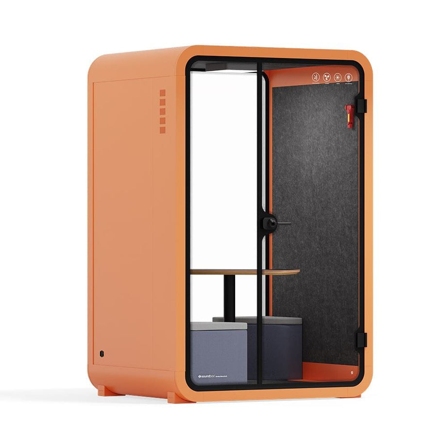 Office Phone Booth Quell - 2 PersonOrange / Meeting Room + Table + Corner Stool / Dark Gray