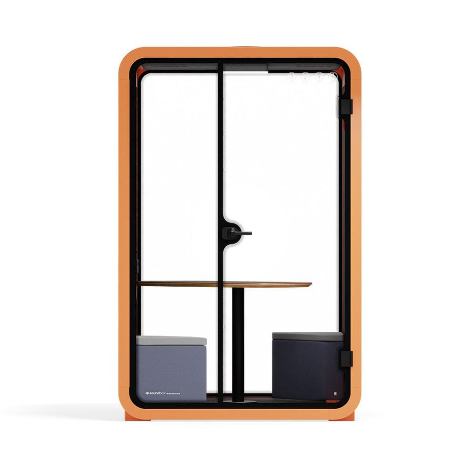 Office Phone Booth Quell - 2 PersonOrange / Meeting Room + Table + Corner Stool / Dark Gray