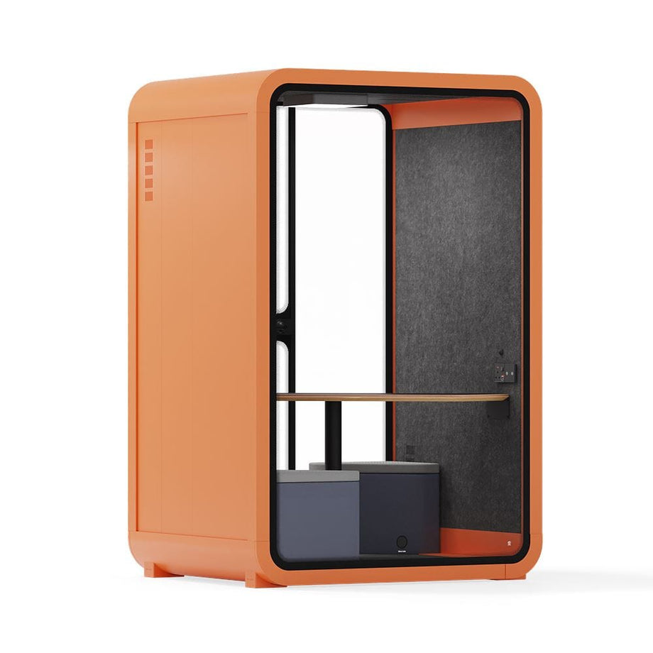 Office Phone Booth Quell - 2 PersonOrange / Meeting Room + Table + Corner Stool / Dark Gray