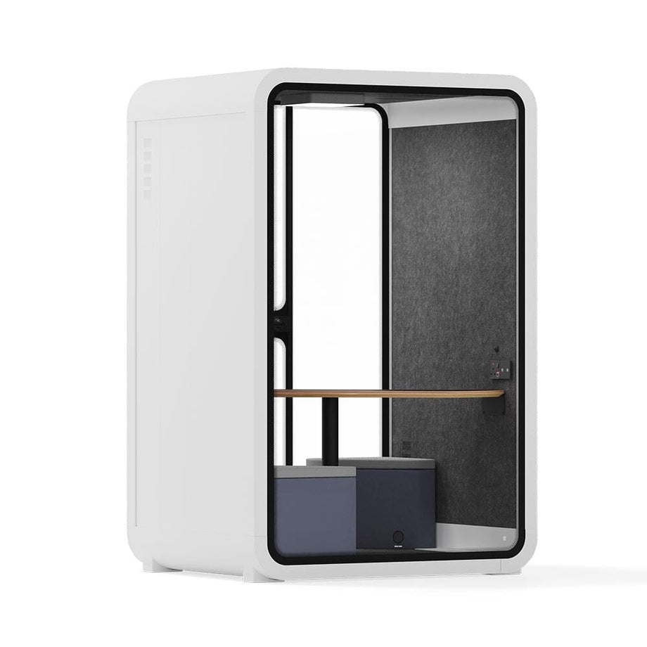 Office Phone Booth Quell - 2 PersonWhite / Meeting Room + Table + Corner Stool / Dark Gray