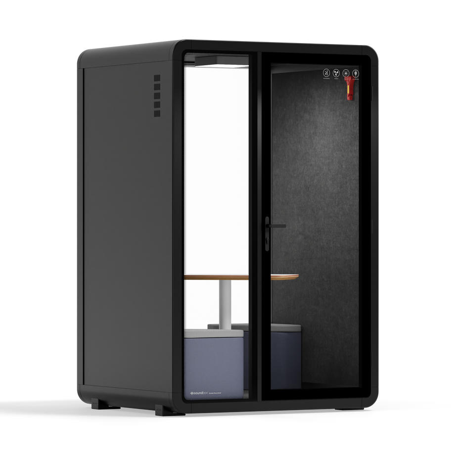 Quell - Quell+ - 2 Person PodBlack / Meeting Room + Table + Corner Stool / Dark Gray