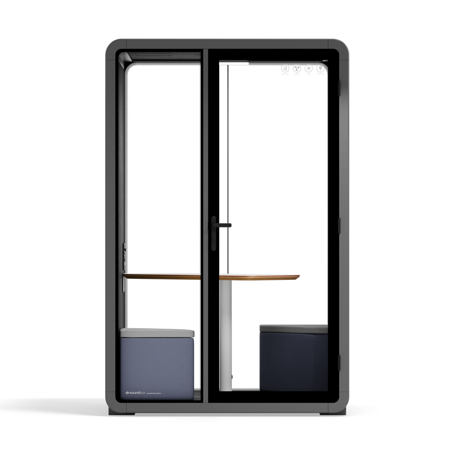 Quell - Quell+ - 2 Person PodWooden / Meeting Room + Table + Corner Stool / Dark Gray
