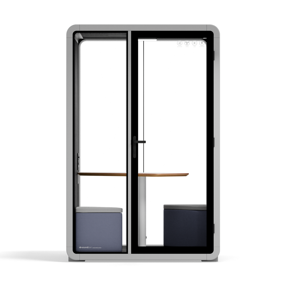 Quell - Quell+ - 2 Person PodLight Grey / Meeting Room + Table + Corner Stool / Dark Gray