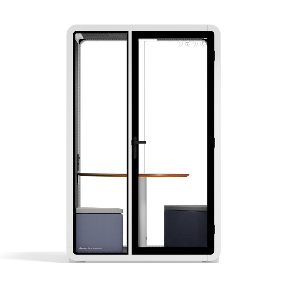 Quell - Quell+ - 2 Person PodWhite / Meeting Room + Table + Corner Stool / Dark Gray