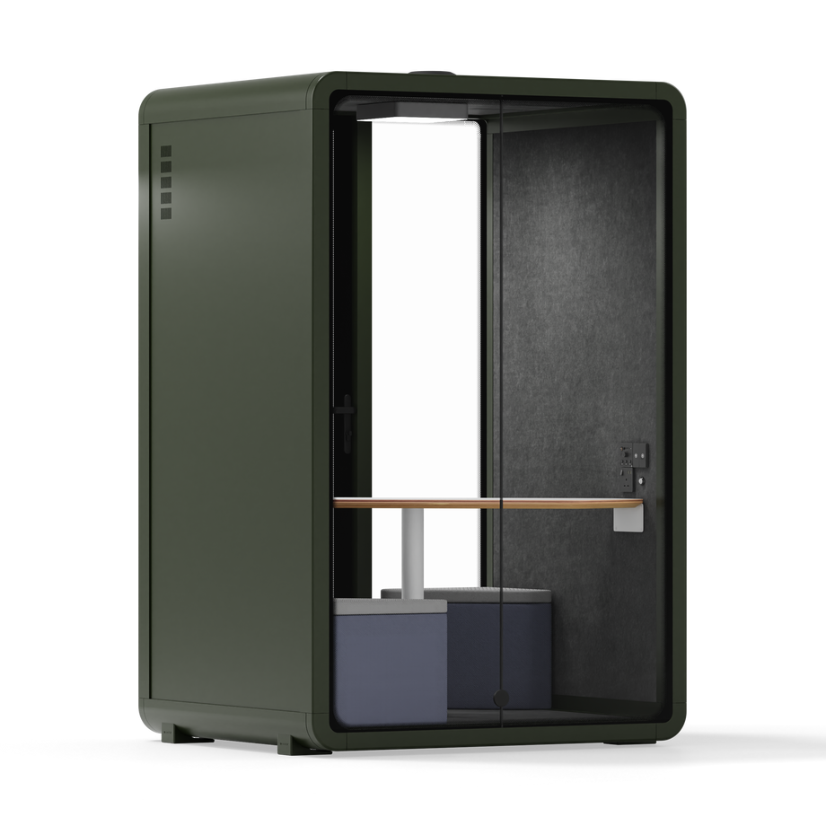 Quell - Quell+ - 2 Person PodDark Green / Meeting Room + Table + Corner Stool / Dark Gray