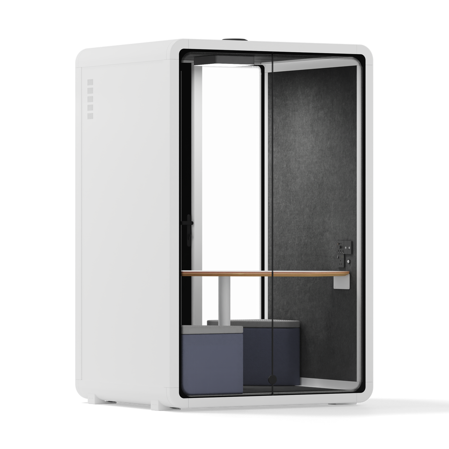 Quell - Quell+ - 2 Person PodWhite / Meeting Room + Table + Corner Stool / Dark Gray