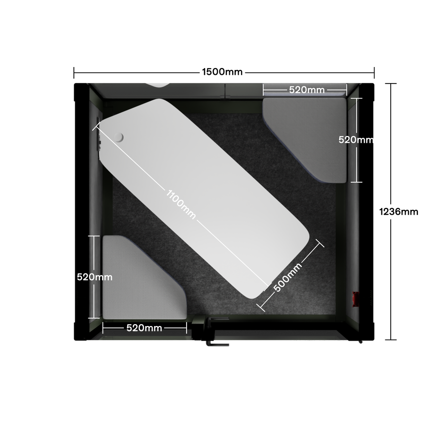 Quell - Quell+ - 2 Person PodDark Green / Meeting Room + Table + Corner Stool / Dark Gray