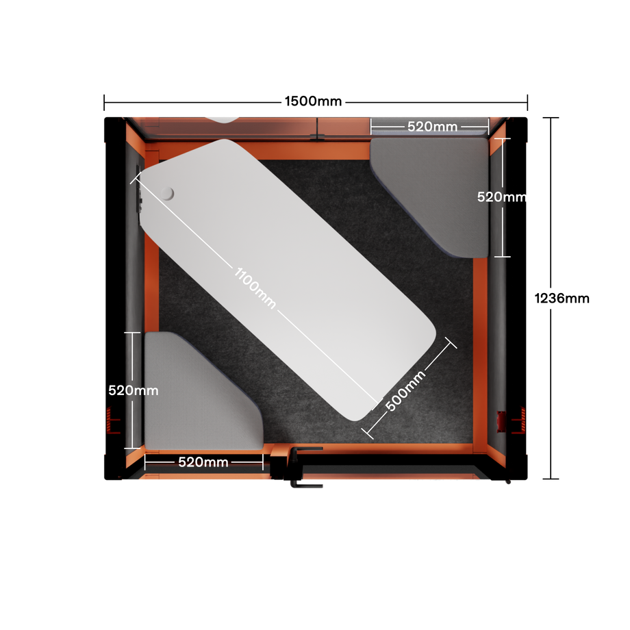 Quell - Quell+ - 2 Person PodOrange / Meeting Room + Table + Corner Stool / Dark Gray