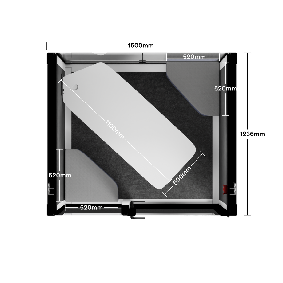 Quell - Quell+ - 2 Person PodWhite / Meeting Room + Table + Corner Stool / Dark Gray