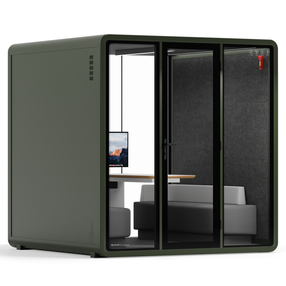 Quell - Quell+ - 6 Person Meeting BoothDark Green / Furniture Set 1 / Dark Grey