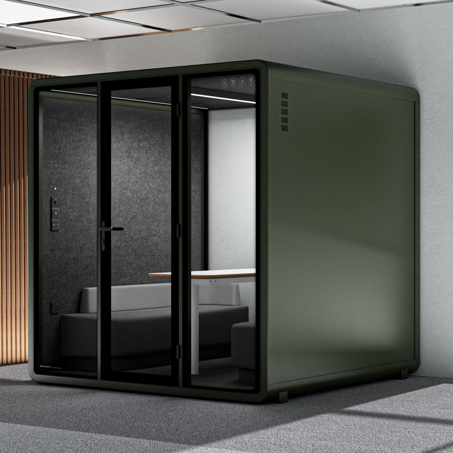 Quell - Quell+ - 6 Person Meeting BoothDark Green / Furniture Set 1 / Dark Grey