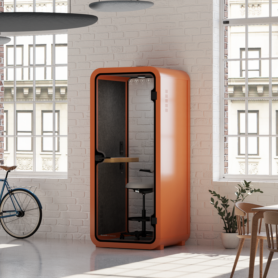 Office Pod Quell Acoustic Green Dark Grey No FurnitureOrange / With Furniture / Dark Grey